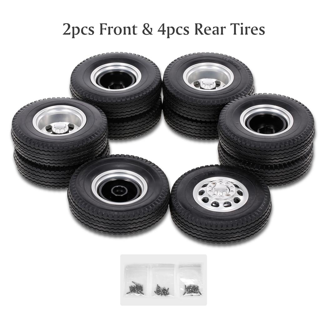 Compatible with Tamiya 1/14 RC Tractor Truck Aluminum Alloy Front & Rear Truck Wheel Rim Tires 6PCS