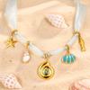 Fashion Bohemian Vacation Ocean Element Pendant Green Ribbon Necklace Women'S Stainless Steel 2653