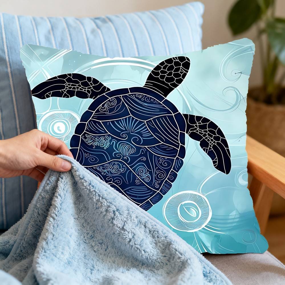 Seahorse Whale Starfish Turtle Blue Ocean Pillow Case Cushion Cover Polyester Decorative Sofa Cushion Pillowcase Home Decor
