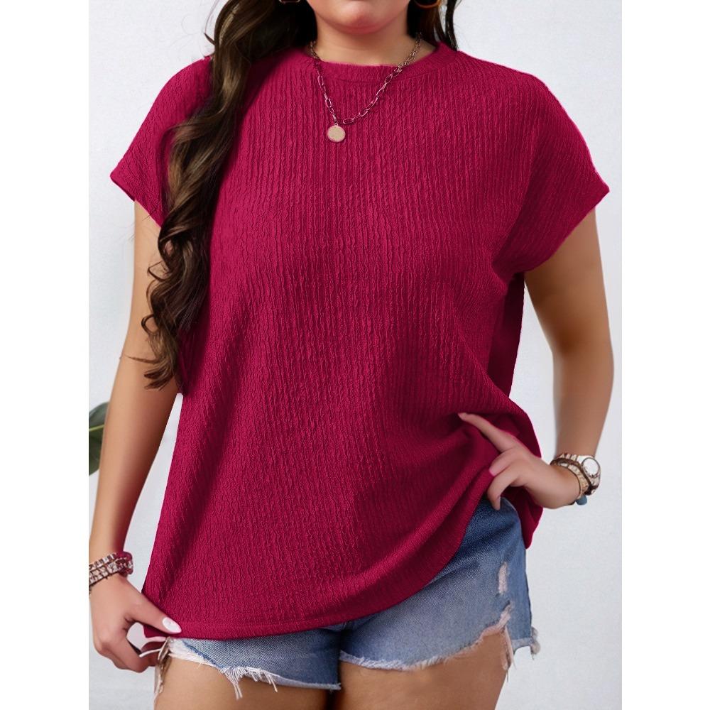 Летняя Новинка Модная Женская Футболка Большого Размера с Круглым Вырезом Однотонная с Короткими Рукавами-Крылышками