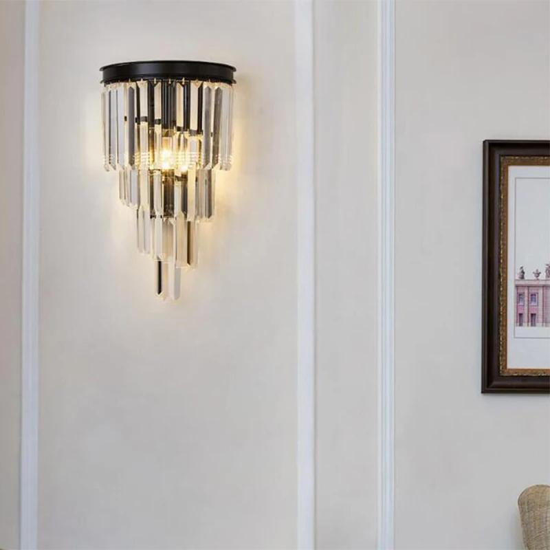 Американская спальня прикроватная лампа настенная лампа гостиная кабинет коридор лампа скандинавский свет роскошный современный хрустальный настенный светильник украшение комнаты