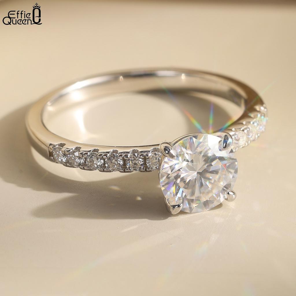Effie Queen 100% Серебро S925 Золото 14 карат 1 карат Круглая огранка Муассанит Алмазное Кольцо Простое Украшение для Женщин, Мужчин Свадебная Вечеринка MOR09