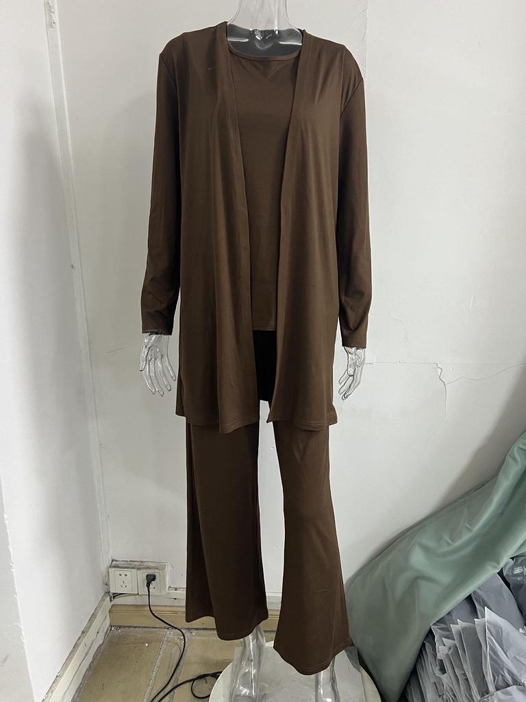 Европейско-американский повседневный осенне-зимний однотонный комплект-тройка: Длинные брюки, кардиган с длинным рукавом и жилет для женщин