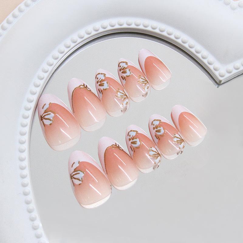 Three-dimensional retro Phnom Penh bow flower, wind removable manicure piece 24 pieces press on nai
