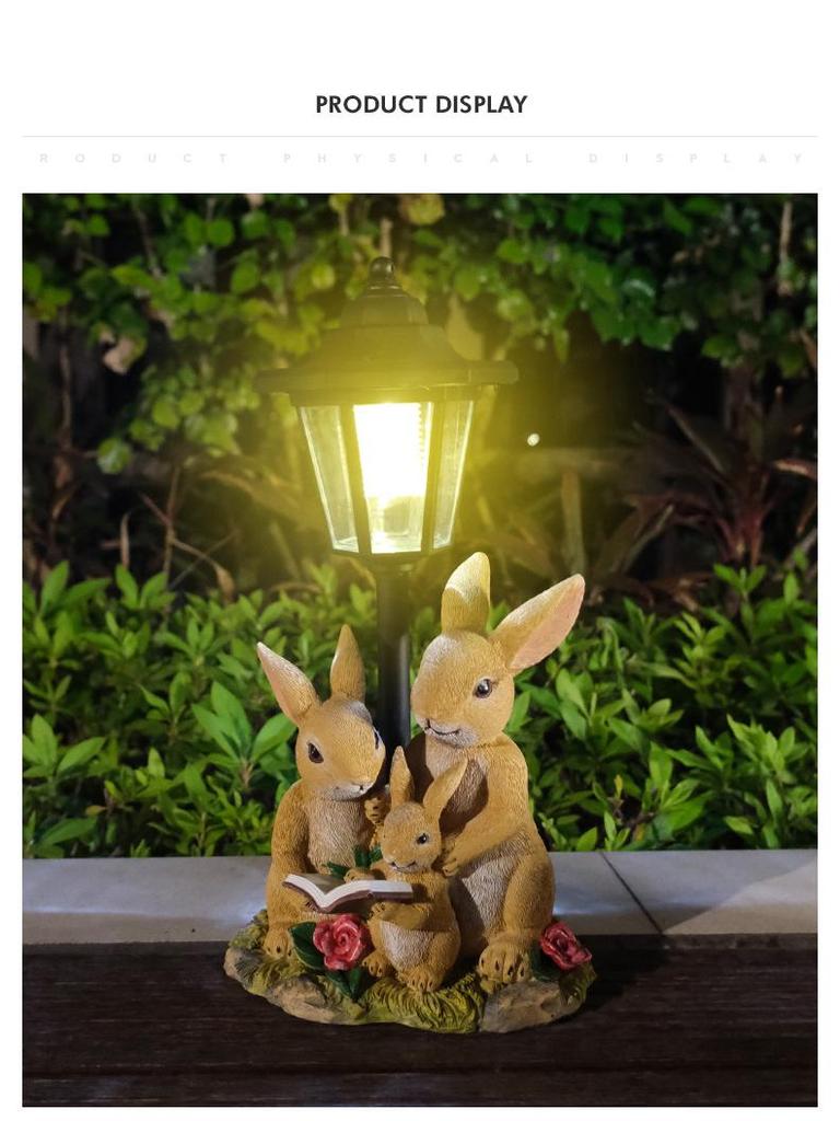 Outdoor Solar Rabbit Family Resin Statue - Courtyard Path Lighting Decoration