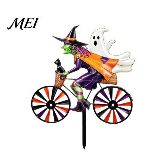 Yard Art for Garden Halloween Wizard/Ghost/Black Cat/Skeleton Bicycle Ground Stake Ornament, Metal Stakes, Patio And Balcony Ornaments Decorative