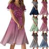 Women's Casual Fashion Flower Print Dress V Neck Short Sleeve Short Skirt