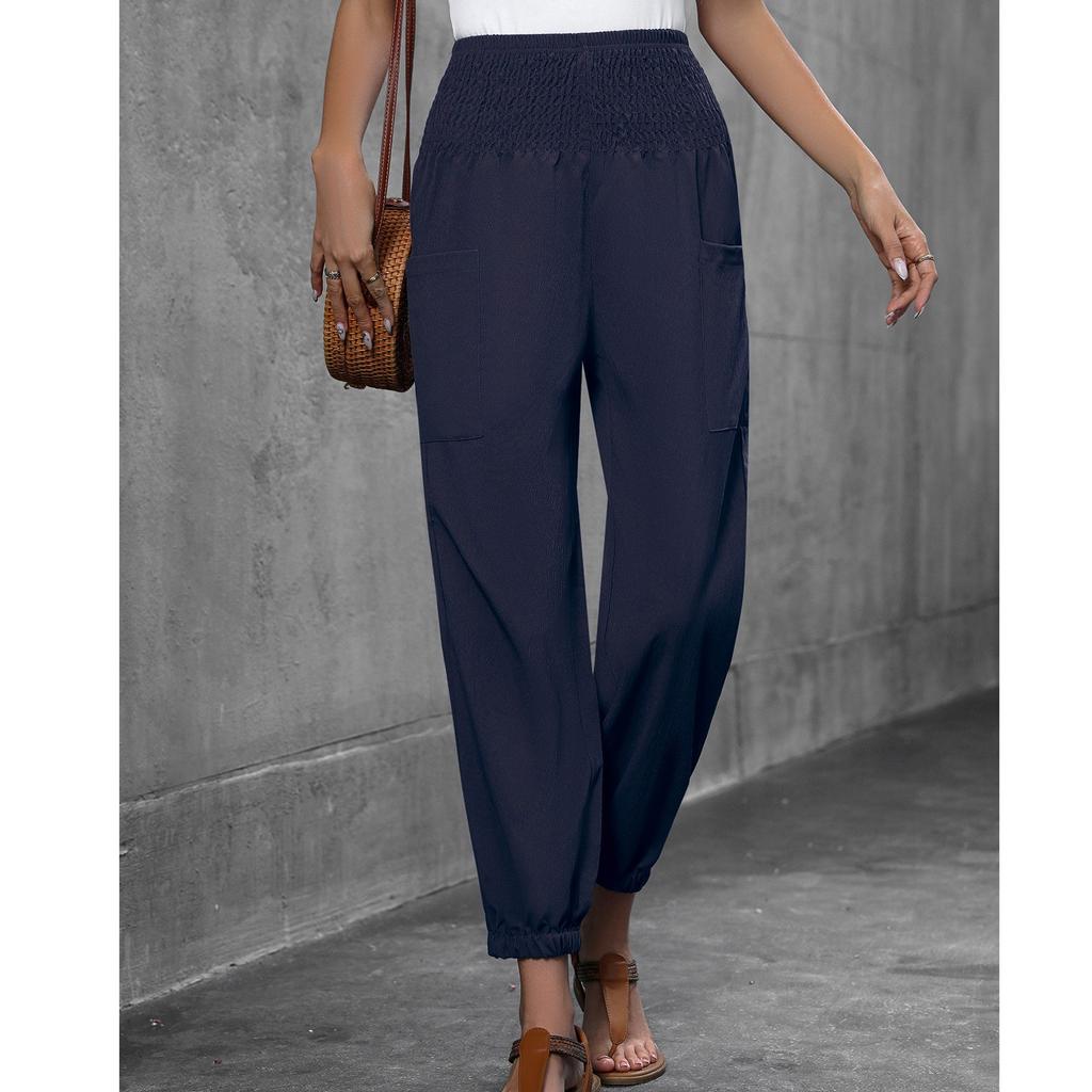 Женские повседневные свободные однотонные брюки с карманами и высокой посадкой, повседневные брюки, брюки в обтяжку