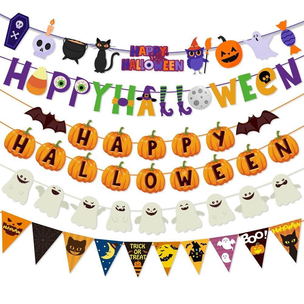 Bat Halloween Birthday Flags Ghost Ghost Decor Flag Creative Witch Pumpkin Pull Flags  Scene Layout