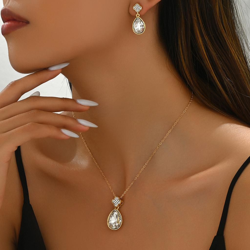 Простой женский комплект ювелирных изделий, персонализированные серьги с инкрустацией из драгоценных камней, ожерелье, универсальная промасленная цепочка для ключей