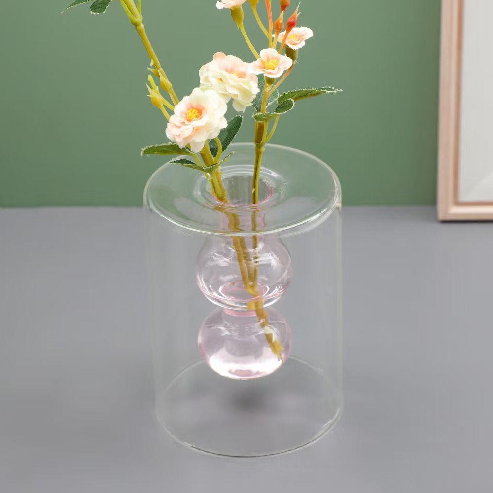 Minimalism Double-layer Flower Vase Creative Aromatherapy Diffuser Bottle Colored Glass Vase Gift