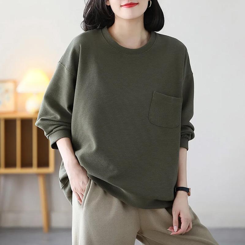 Толстовка для женщин из хлопка, свободная, большого размера, утолщенная, удобная, с круглым вырезом, повседневная, свитшот