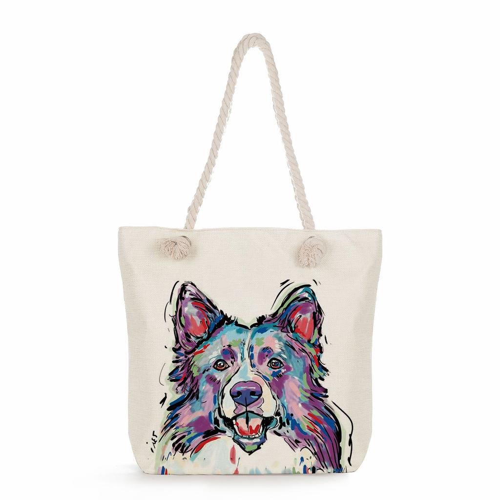 Dog print thick rope single-shoulder beach bag 7307 KTB