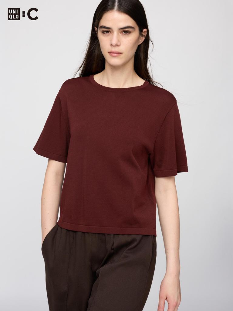 Uniqlo Японская Коробчатая Вязаная Футболка Моющаяся