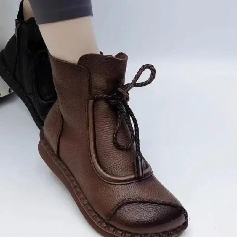 Fashion Autumn and Winter Boots for Women 2024 Outdoor Matching Fashion Lace Hot Selling Round Head Comfortable Low Heel Women's Boots