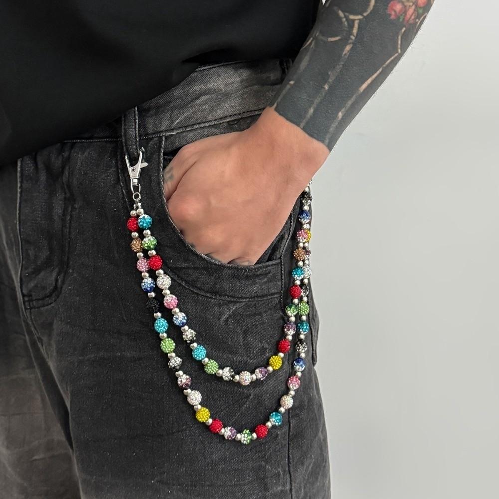 Beaded Design Bag Pants Chain Colorful Rhinestone Harajuku Waist Chain For Men Gift