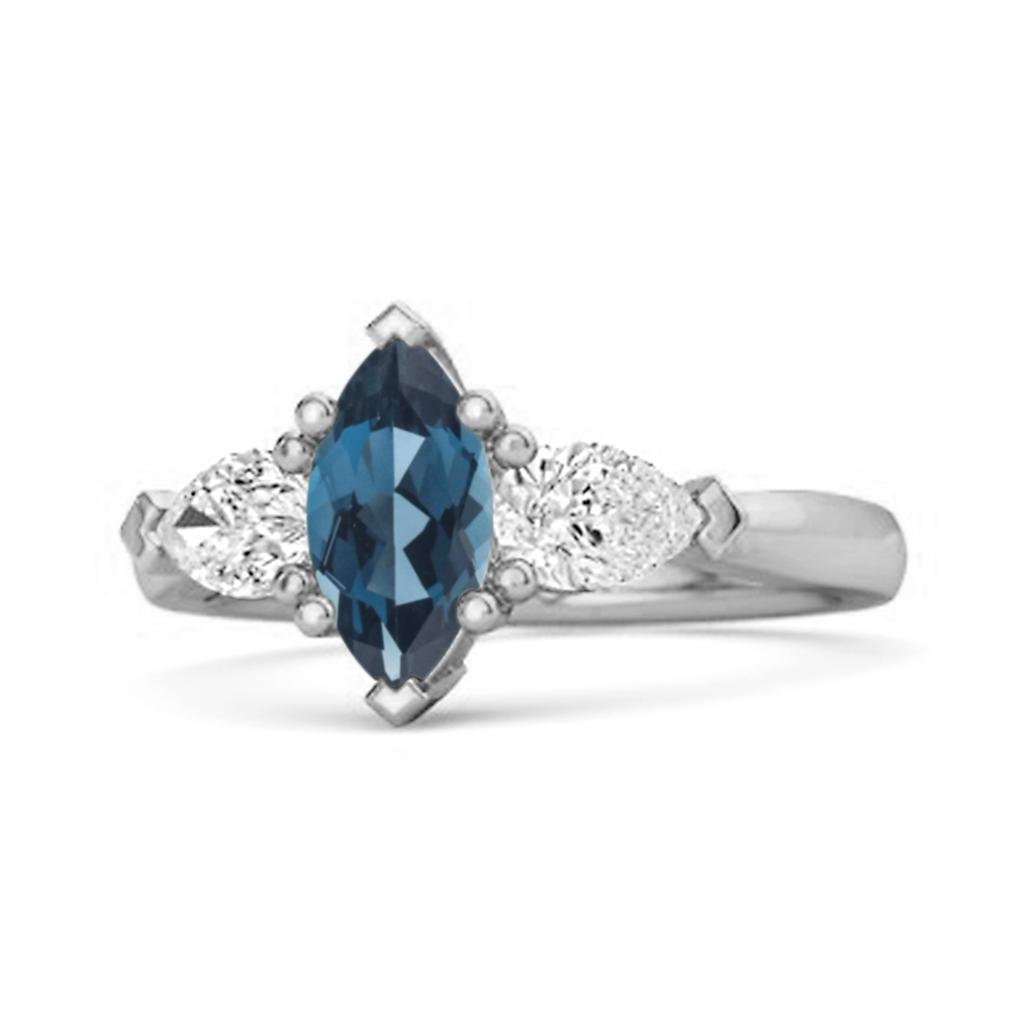 London Blue Topaz Trio Stone Tapered Ring - 925 Sterling Silver