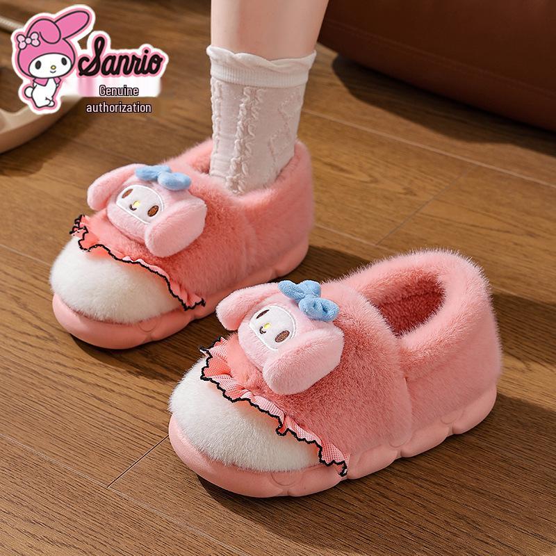 Sanrio Kuromi Women's and Children's Plush Cotton Slippers - Warm Autumn/Winter Thick-Soled Parent-Child Home Shoes
