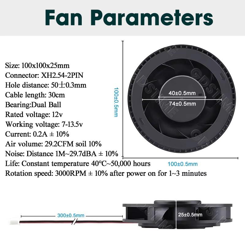 1Pcs Gdstime DC 12V Fan 100mm 100mmx100mmx25mm New Centrifugal Turbo Cooler Fan 10cm 100x25mm Dual Ball Turbo Blower Fan