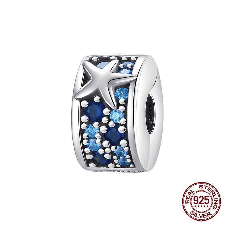 Fashion 100% 925 Sterling Silver Colorful Zircon Stars Moon Separator Charms Bead Fit Original Bracelet Fine DIY Jewelry