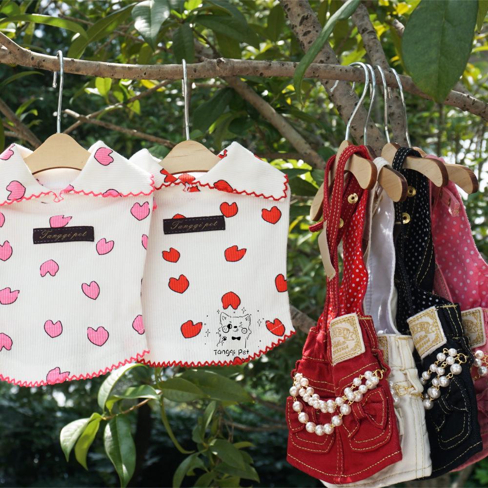 Tangqi Домашняя кошка и собака Мультяшная футболка с отложным воротником в форме сердца, японский и корейский стиль, лайкра хлопок.