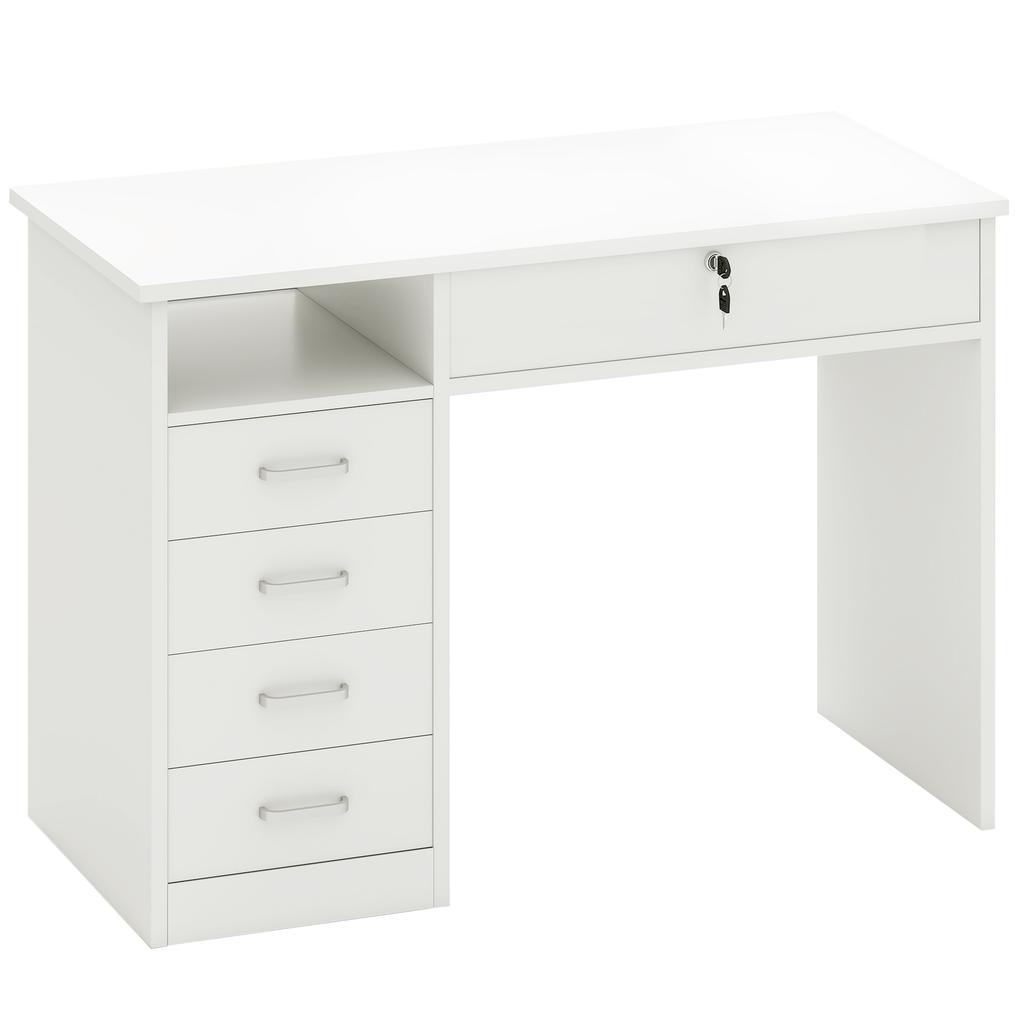Desk for Bedroom or Office in Wood with 2 Drawers and 2 Keys, 110x50x76cm - White