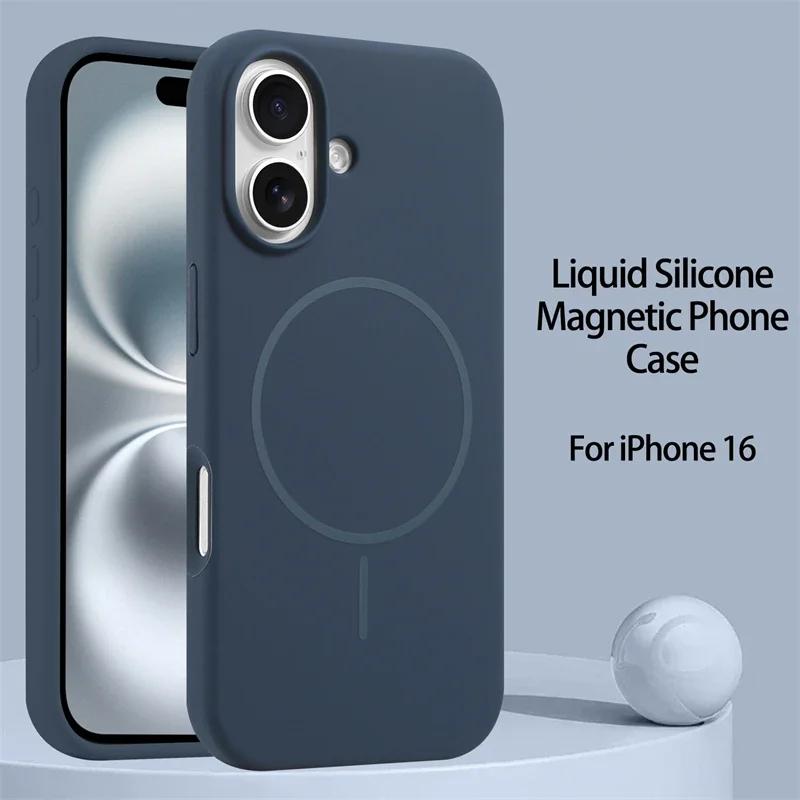 Luxury For iPhone 16 15 14 13 12 11 Pro Max Plus Liquid Silicone Case For Magsafe Magnetic Wireless Charging Soft Phone Cover