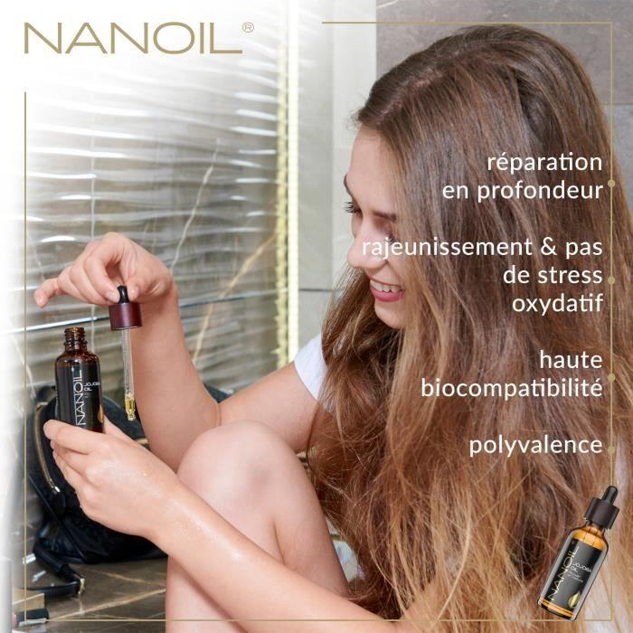 Huile de Jojoba Nanoil– huile de jojoba naturelle, pressée à froid et non-raffinée pour les soins du visage, du corps et des cheveux