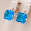 1 Pair Big Square Blue Zircon Drop Earrings for Women Golden Color Wedding Ethnic Pattern Fine Jewelry