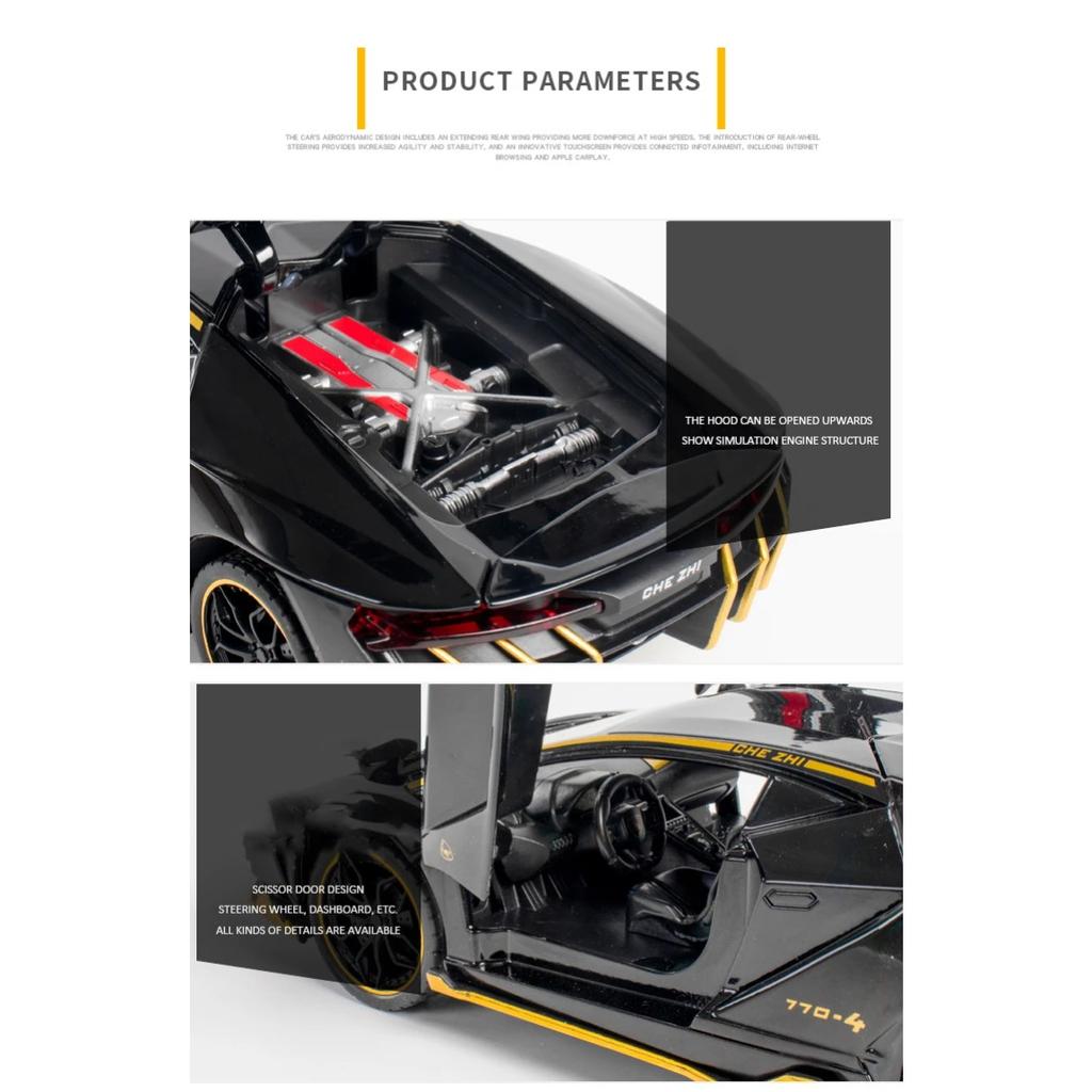 1/24 Lamborghini LP770-4 модель автомобиля из сплава, спортивная машина, звук, супер гоночный подъемный механизм, горячее колесо для детских подарков