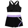 Детский укороченный топ без рукавов с U-образным вырезом для девочек, перекрещивающийся сзади и эластичные шорты в полоску с заниженной талией для бега в тренажерном зале