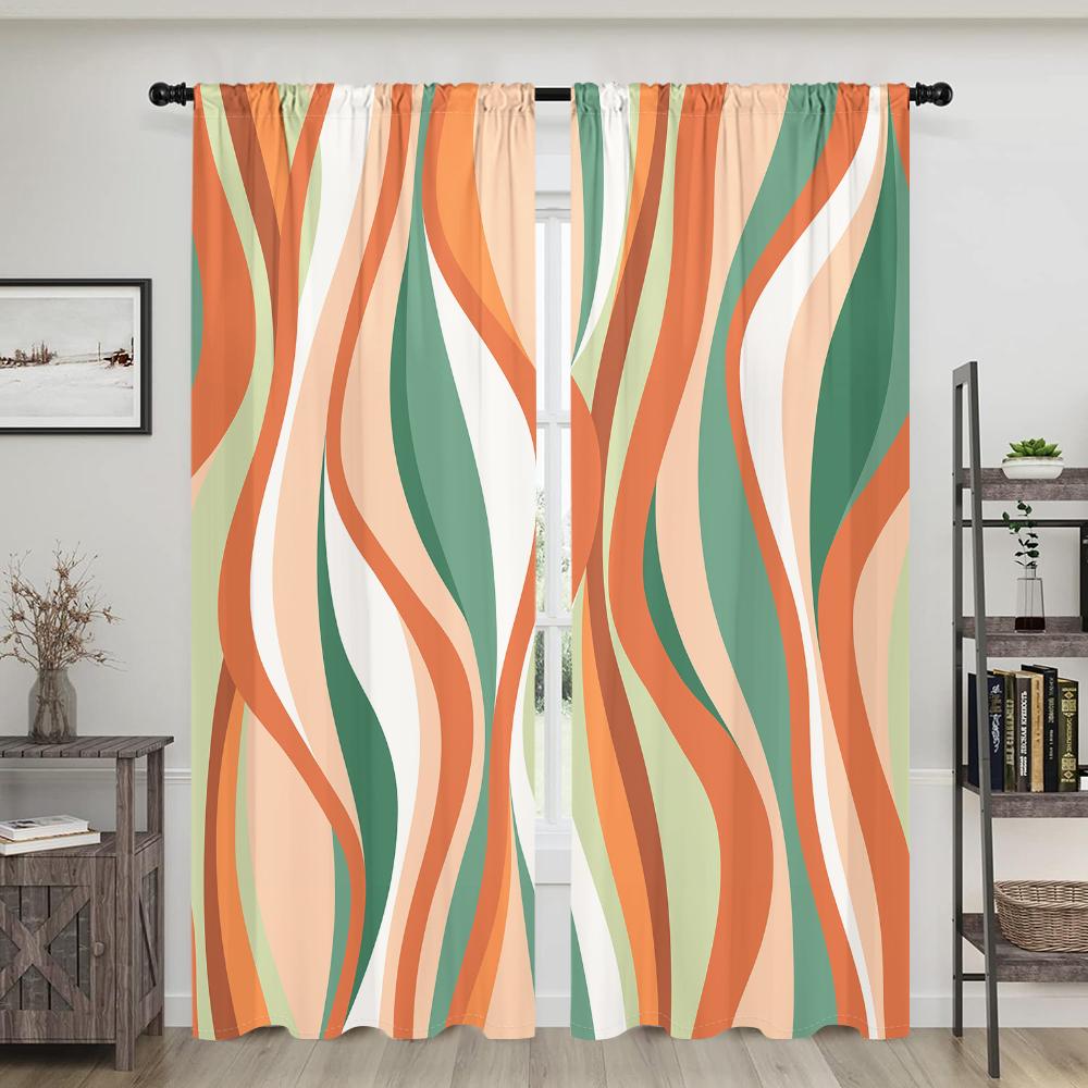 2 Pieces, Colorful Wave Curtains - Semi Blackout - Suitable for Living Room, Bedroom, Kitchen, Home Decoration