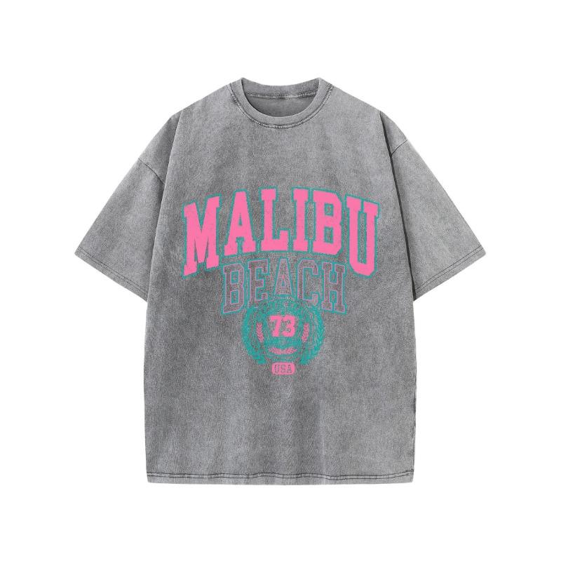 Женская футболка Malibu Beach Washed с принтом букв, хлопковая футболка, удобные топы с круглым вырезом, повседневные оверсайз футболки, женская одежда