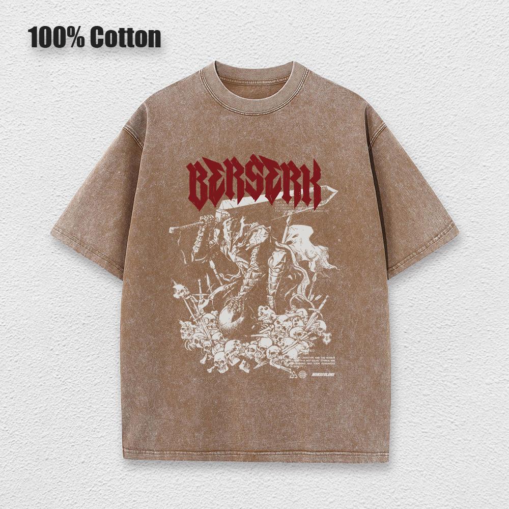 Футболка аниме Berserk Guts Acid в стиле ретро с винтажным принтом, мужская повседневная футболка с коротким рукавом из хлопка Harajuku, унисекс