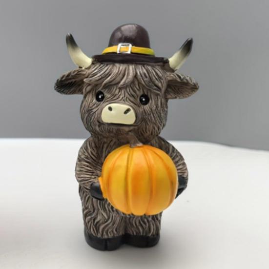 1/2Pcs Highland Cow Ornament Window Sill Cow Ornament Halloween Party Resin Decor