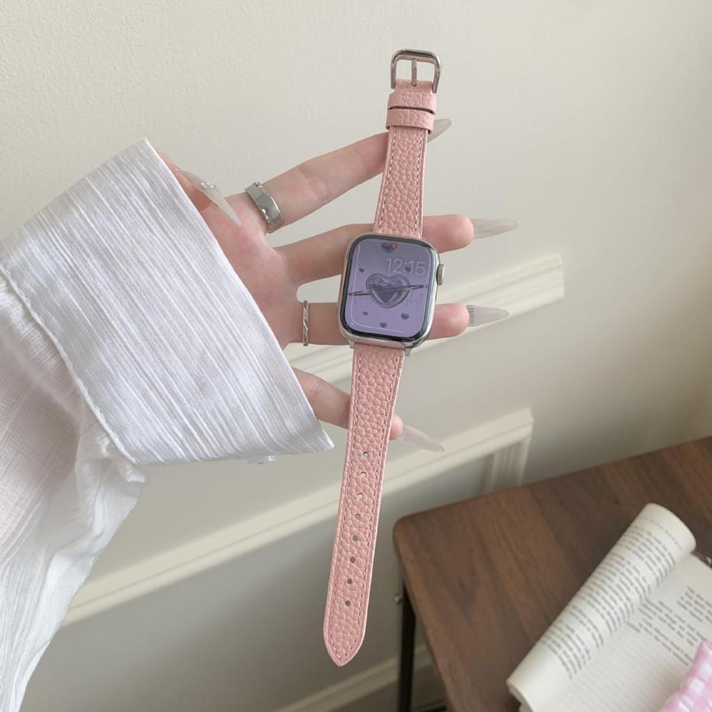Совместимый ремешок из телячьей кожи с текстурой личи для Apple Watch S10/iWatch 98765SE и Huawei GT5/GT4 - Женский стиль