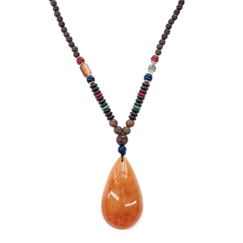 Ретро куриное крыло дерево второе поколение старое восковое ожерелье мужчины и женщины универсальный янтарный кулон длинная цепочка для свитера кулон