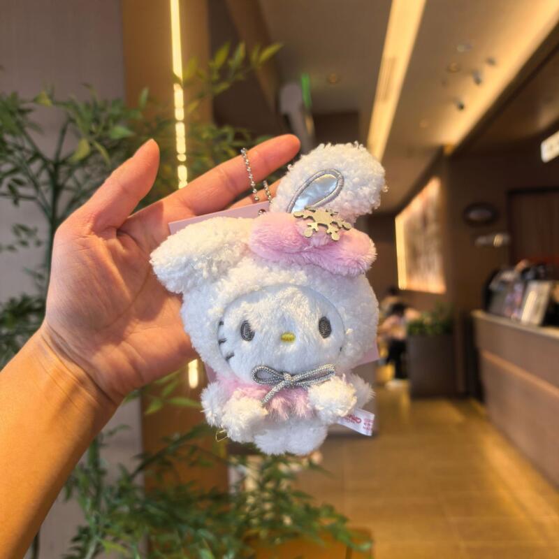 Кавайные Мультяшные Плюшевые Игрушки My Melody Cinnamoroll Брелок Зимний Серебряный Kuromi Подвеска на Рюкзак Мягкая Игрушка Подарок Девочке на День Рождения