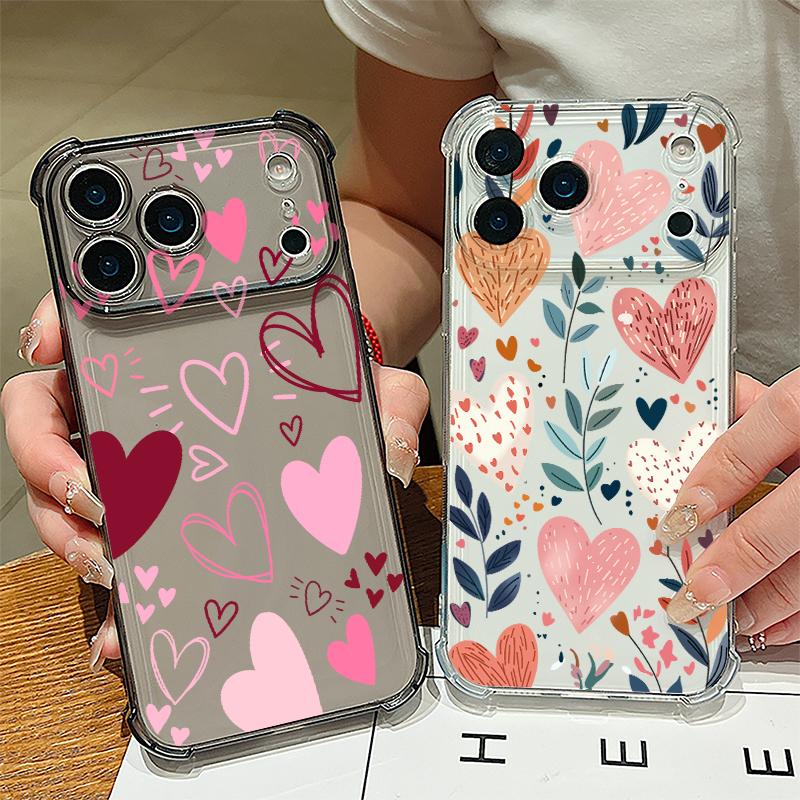 Силиконовый чехол для телефона с принтом в виде сердца, нарисованным, для iPhone 17 Pro Max 16 15 14 Pro Max 13 12 Pro 11, противоударный, мягкий ТПУ, прозрачная крышка