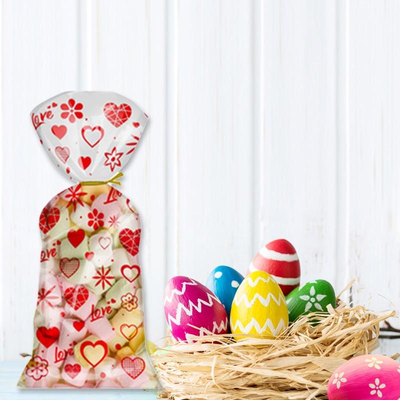 100 шт. целлофановые пакеты в форме сердца ко Дню святого Валентина с завязками, праздничное лакомство для шоколадных пакетов, пакеты для печенья, подарок