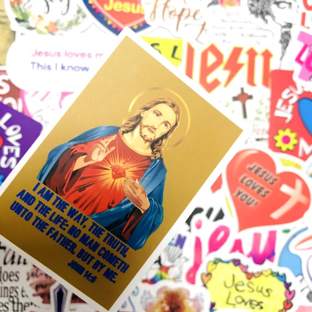 50pcs Catholic God Jesus Loves Me Art Style Stickers for Mobile Phone Laptop Luggage Guitar Case Skateboard Decals Stickers