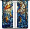 Blue Dragon Curtains  Vintage Mythological Medieval Stained Glass Mural Flame Magic Flying Dragon Windows Treatments Rod Pocket f