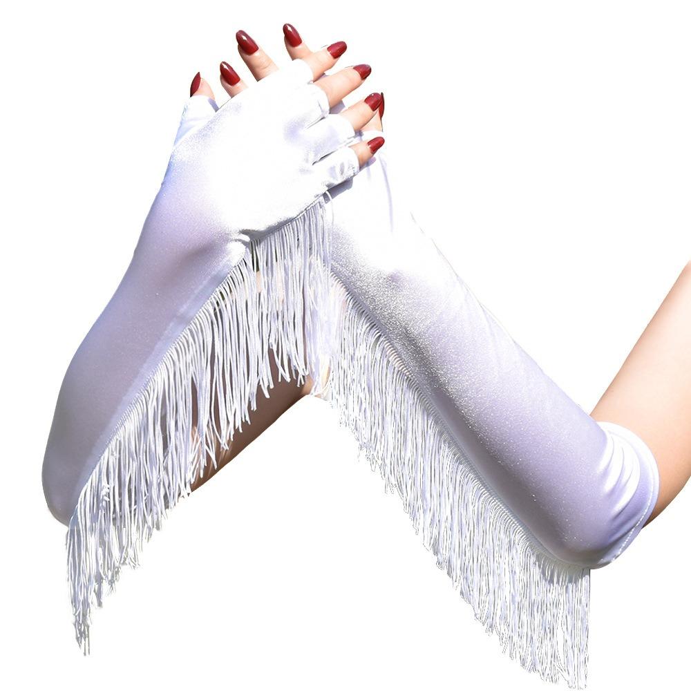 Musical Lady Long Gloves Stretch Stage Dance Mittens Simple Fringe Tassel Gloves Performance Party