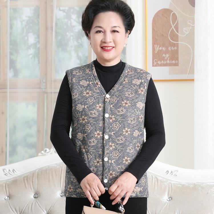 Seniors' Vest Female Grandma Autumn New Vest Jacket Mother Plus Velvet Thickened Vest Elderly Casual Clothes