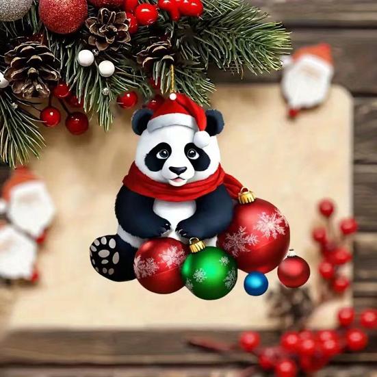 Панда Рождественское украшение 2D Акриловая Мультяшная Панда Рождественская Елка Подвесное Украшение Милые Аксессуары для Интерьера Автомобиля для Зеркала Заднего Вида Автомобиля Украшение для Елки