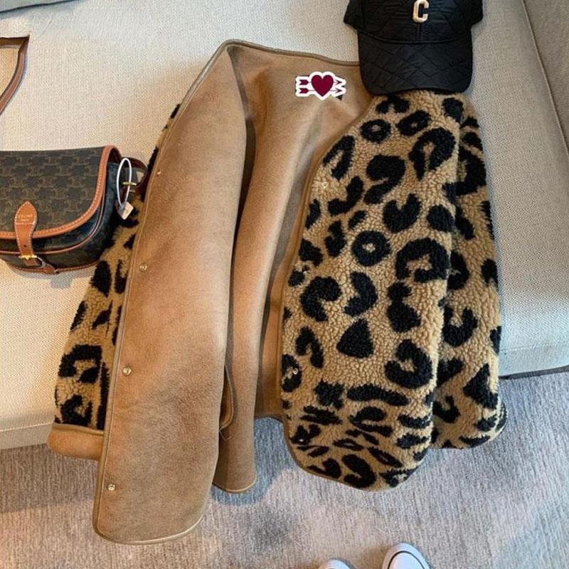Leopard Print Winter Jacket Autumn New Lamb Wool Faux Fur Coat Female Casual Korean Fashion Loose Thick Warm Plush Outerwear