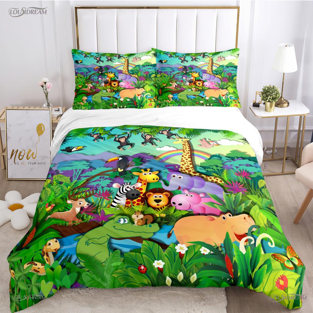 Jungle Animal Cute Casal All Season Duvet Cover Comforter Bedding Sets Soft Quilt Cover and Pillowcases Single/Double/Queen/King