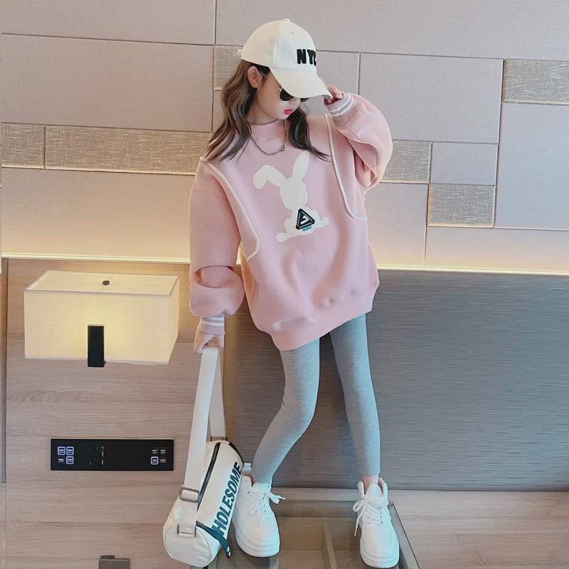 Свитшот в корейском стиле для девочек - весна/осень 2023 г., повседневный модный топ для детей среднего и старшего возраста
