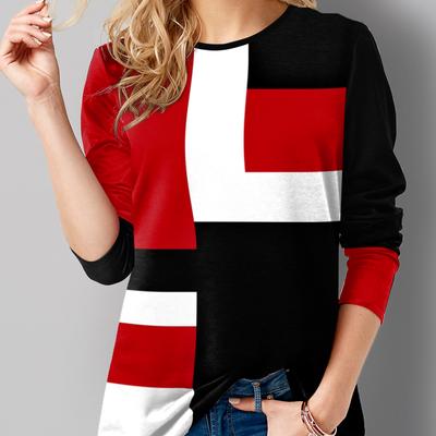 Женская мода, свободные повседневные топы с круглым вырезом и цветочным принтом, длинными рукавами и геометрическим принтом, блузки, пуловеры больших размеров