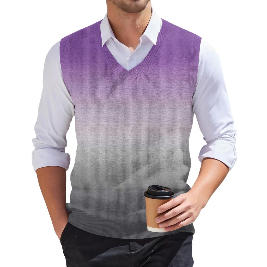 Мужской модный принтованный V-образный вырез без рукавов трикотажный пуловер